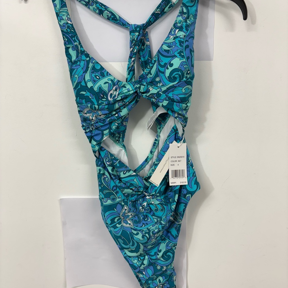 Blue and Green Swirl Print Swimsuit